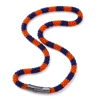 Glass Crochet Beaded Necklace, Fashion Nepal Necklace with Alloy Magnetic Clasps, Dark Blue, 17.87 inch(45.4cm)