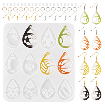 DIY Jewerly Making Finding Kits, Including Silicone Molds, Brass Earring Hooks and Open Jump Rings, Teardrop, 106.5x95.5x4.5mm