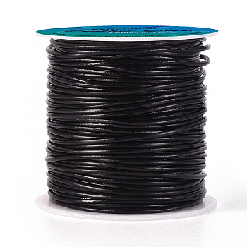 Leather Jewelry Cord, Jewelry DIY Making Material, with Spool, Black, 1.5mm, about 50yards/roll(150 feet/roll)
