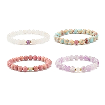 Natural & Synthetic Mixed Stone Round Beads Stretch Bracelet for Women, Inner Diameter: 2-1/8 inch(5.5cm)