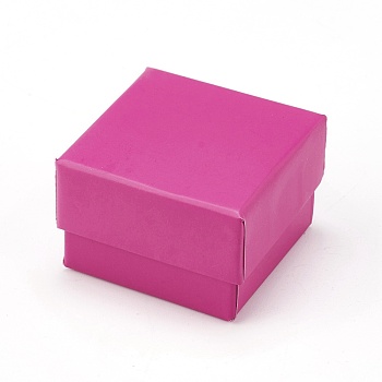 Cardboard Jewelry Earring Boxes, with Black Sponge, for Jewelry Gift Packaging, Deep Pink, 5x5x3.4cm