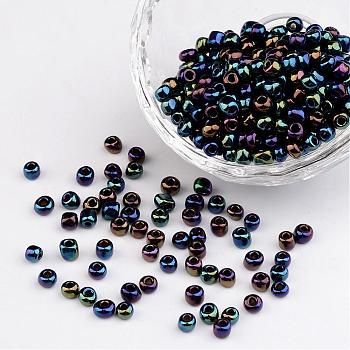 6/0 Electroplated Iris Round Glass Seed Beads, Prussian Blue, 4mm, Hole: 1mm, about 495pcs/50g