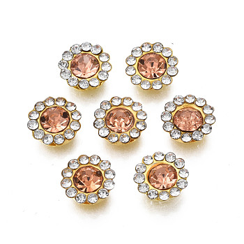 Sew on Rhinestone, Transparent Glass Rhinestone, with Iron Prong Settings, Faceted, Flower, Light Peach, 9x4mm, Hole: 1.2mm