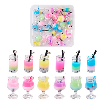 48 Pcs 12 Styles Plastic Pendants, Imitaion Bubble Milk Tea Charms, with Stainless Steel Loops, DIY Earring Making, Mixed Color, 4pcs/style