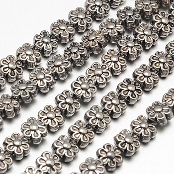 Tibetan Style Flower Alloy Bead Strands, Lead Free & Cadmium Free & Nickel Free, Antique Silver, 6.5x4.5mm, Hole: 1mm, about 35pcs/strand, 8 inch