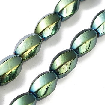 Synthetic Non-magnetic Hematite Beads Strands, Long-Lasting Plated, Twist, Green Plated, 12~12.5x8~8.5mm, Hole: 1.2mm, about 32pcs/strand, 16.14''(41cm)