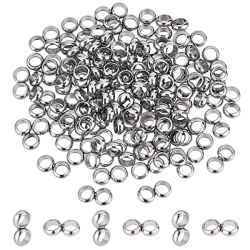 Elite 201 Stainless Steel Spacer Bars, Double Ring, Stainless Steel Color, 6x3x1mm, Hole: 1.8mm, 100pcs/box