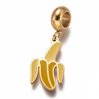 304 Stainless Steel European Dangle Charms, Large Hole Pendants, with Gold Enamel, Banana, Golden, 26mm, Hole: 4.5mm, Pendants: 17.5x10.5x1.5mm