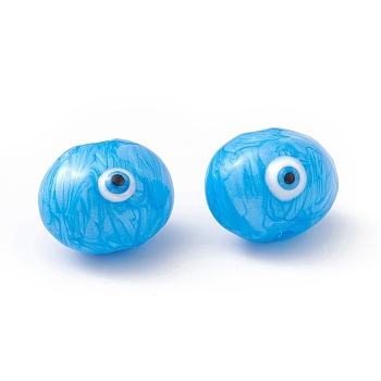 Glass Beads, with Enamel, Oval with Evil Eye Pattern, Deep Sky Blue, 13x16.5x15.5mm, Hole: 1.4mm