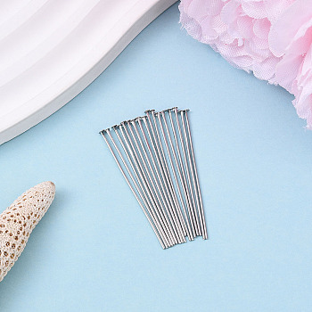 Brass Flat Head Pins, Nickel Free, Real Platinum Plated, 40x0.7mm, Head: 2mm