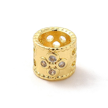 Brass Micro Pave Cubic Zirconia European Beads, Large Hole Beads, Column, Real 18K Gold Plated, 6.5x6mm, Hole: 4.5mm
