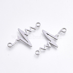 Tarnish Resistant 201 Stainless Steel Links connectors, Laser Cut Links, Heartbeat, Stainless Steel Color, 24x14.5x1mm, Hole: 1.5mm(X-STAS-S106-68P)