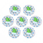 Transparent Printed Acrylic Pendants, with Glitter Powder, Flat Round with Dinosaur, Lime Green, 37.5x2mm, Hole: 1.5mm(TACR-S135-036)