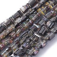 Electroplate Glass Beads Strands, Faceted, Half Plated, Half Round, Black Plated, 6x5x4mm, Hole: 1mm, about 99pcs/strand, 16.14 inch(41cm)(EGLA-L023B-HP02)