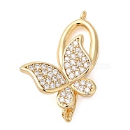 Brass Micro Pave Clear Cubic Zirconia Fold Over Clasps, Butterfly, Real 18K Gold Plated, 26.5mm(KK-G505-31G)