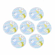 Transparent Printed Acrylic Pendants, with Glitter Powder, Flat Round with Mermaid, Light Sky Blue, 38x2mm, Hole: 1.4mm(TACR-S135-037)