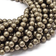 Natural Pyrite Beads Strands, 8mm, Hole: 1mm, about 48pcs/strand, 15.7 inch(X-G-P075-54-8mm)