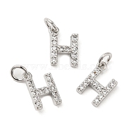 Brass Micro Pave Grade AAA Cubic Zirconia Charms, Letter H, Cadmium Free & Nickel Free & Lead Free, Real Platinum Plated, 9x6x1.5mm, Hole: 2mm(ZIRC-P067-11P-H-NR)