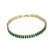 Cubic Zirconia Classic Tennis Bracelet, Real 18K Gold Plated Brass Cubic Zirconia Link Chain Bracelet for Women, Nickel Free, Sea Green, 7-1/8 inch~7-1/2 inch(18~19cm)(ZIRC-S067-073D-NF)