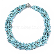 3-Layered Synthetic Turquoise Chip Beaded Necklaces, with Tibetan Style Alloy Toggle Clasps, 17.5~18.7 inch(445~475mm)(X-NJEW-S419-01D)
