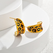 Leopard Print Brass Enamel Stud Earrings for Women, Real 22K Gold Plated, Rectangle, 19x10mm(EJEW-U055-12D-G)