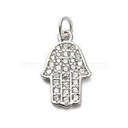 925 Sterling Silver Micro Pave Clear Cubic Zirconia Hamsa Hand Pendants, Religion Charms with Jump Rings and 925 Stamp, Rhodium Plated, Platinum, 16.5x8.5x1mm, Hole: 2mm(STER-U009-05P)