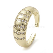 Rack Plating Brass Micro Pave Cubic Zirconia Open Cuff Rings, Real 18K Gold Plated, US Size 7 1/4(17.5mm)(RJEW-K257-15G)