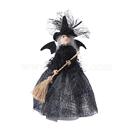 Cloth Witch Tree Top Star Doll Ornament, for Halloween Home Party Decorations, Witch with Spider Web Dress, Black, 285x210mm(HAWE-PW0001-129A)