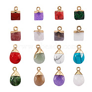 16Pcs 16 Style Natural & Synthetic Gemstone Pendants, with Top Golden Plated Iron Loops, Faceted, Cut Round & Teardrop, 1pc/style(G-KS0001-06)