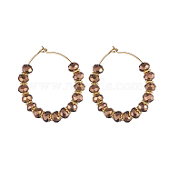 Beaded Hoop Earrings, with Glass Beads, Golden Plated 316 Surgical Stainless Steel Hoop Earring Findings and Alloy Spacer Beads, Copper Plated, 37~39mm, Pin: 0.6mm(X-EJEW-JE03770-03)