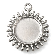 304 Stainless Steel Pendant Cabochon Settings, Sun, Stainless Steel Color, Tray: 10mm, 19.5x17x2mm, Hole: 1.4mm(STAS-I310-18P)