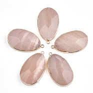 Electroplate Natural Pink Aventurine Pendants, with Iron Findings, teardrop, Golden, 41~42x24~25x8~9mm, Hole: 1.8mm(G-S344-17C)