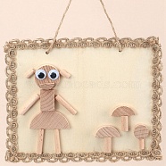 DIY Girl & Mushroom Painting Handmade Materials Package for Parent-Child, including Unfished Wood Cabochons, Picture Frame, Rope and Cotton Ribbon, BurlyWood, 12x15x0.25cm, Hole: 3mm(DIY-P036-12)