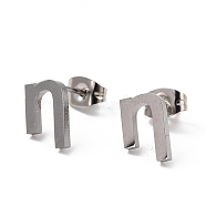 304 Stainless Steel Greek Alphabet Stud Earrings, Manual Polishing, Letter.H, 7~11x2~10x1.5mm, Pin: 0.8mm(STAS-D007-07P-03)