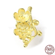 Rack Plating 925 Sterling Silver Ice Pick Pinch Bails, Cherry Blossom Flower, with S925 Stamp, Real 18K Gold Plated, 23.5x14.5x12mm, Pin: 1mm(STER-NH0001-17G)