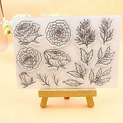 Flower & Leaf Silicone Stamps, for DIY Scrapbooking, Photo Album Decorative, Cards Making, Stamp Sheets, Clear, 160x110mm(PW-WG23805-01)