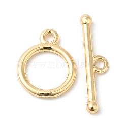 Brass Toggle Clasps, Round Ring, Real 18K Gold Plated, Ring: 18x14x2mm, Hole: 2.5mm, Bar: 6.5x26x3mm, Hole: 2.5mm(KK-P234-65G)