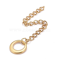 304 Stainless Steel Chain Extender, Curb Chain, with 202 Stainless Steel Charms, Ring, Golden, 60~65mm, Link: 3.7x3x0.5mm, ring: 10x1mm(STAS-F268-46G)