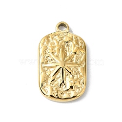 304 Stainless Steel Pendants, Rectangle with Star Charm, Real 14K Gold Plated, 17.5x10.5x2mm, Hole: 1.8mm(STAS-L022-444G)