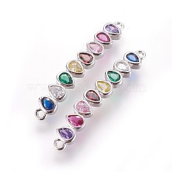 Brass Micro Pave Cubic Zirconia Links, Lead Free & Cadmium Free & Nickel Free, Colorful, Platinum, 35.5x5.5x2.2mm, Hole: 1.4mm(ZIRC-L076-006P-NR)