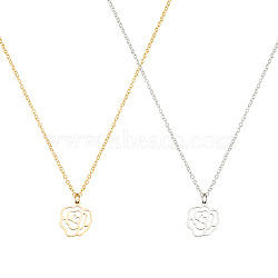 2Pcs 2 Colors 304 Stainless Steel Hollow Rose Pendant Necklaces Set for Women, Golden & Stainless Steel Color, 17.87 inch(45.4cm), 1Pc/color(NJEW-AN0001-87)