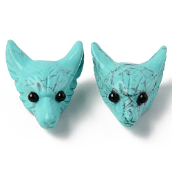 Synthetic Turquoise Pendants, Top Drilled Beads, with Black Onyx Eye, Wolf Head, 30.5x23.5x11.5~13mm, Hole: 2mm(G-R478-06A-09)