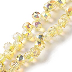 Half Golden Plated Electroplate Beads Strands, Faceted, Rondelle, Yellow, 8x6mm, Hole: 1.2mm, about 96~98pcs/strand, 20.47~20.87''(52~53cm)(EGLA-H104-09A-HP01)