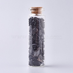 Glass Wishing Bottle, For Pendant Decoration, with Obsidian Chip Beads Inside and Cork Stopper, 22x71mm(DJEW-L013-A08)