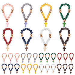 Round Beads Pendant Decoration, Synthetic Turquoise Cross Blessing Charm Decoration, Mixed Color, 120mm, 32pcs/set(HJEW-OC00023)
