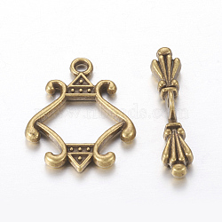 Tibetan Style Alloy Toggle Clasp, Cadmium Free & Nickel Free & Lead Free, Antique Bronze, Rhombus: about 23mm long, 18mm wide, Bar: about 25.5mm long, 5mm wide, hole: 2mm(MLF5127Y-NF)