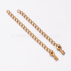 Ion Plating(IP) 304 Stainless Steel Chain Extender, with Skeleton key Charms, Golden, 62~70mm, Ring: 4x3x0.5mm(STAS-F098-11)