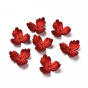 Rubberized Style Acrylic Bead Caps, Frosted, 3-Petal Flower, FireBrick, 21.5x22x8mm, Hole: 1.8mm