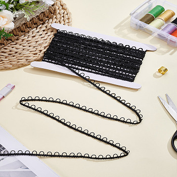 10Yards Nylon Elastic Ribbons with Loops, Children's Costume Accessories, 1Pc Cardboard Display Card, Black, 1/2 inch(12mm)