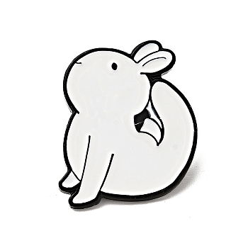 Creative Dancing Theme Enamel Pin, Electrophoresis Black Alloy Brooch for Backpack Clothes, White, Rabbit Pattern, 24x20x1.3mm
